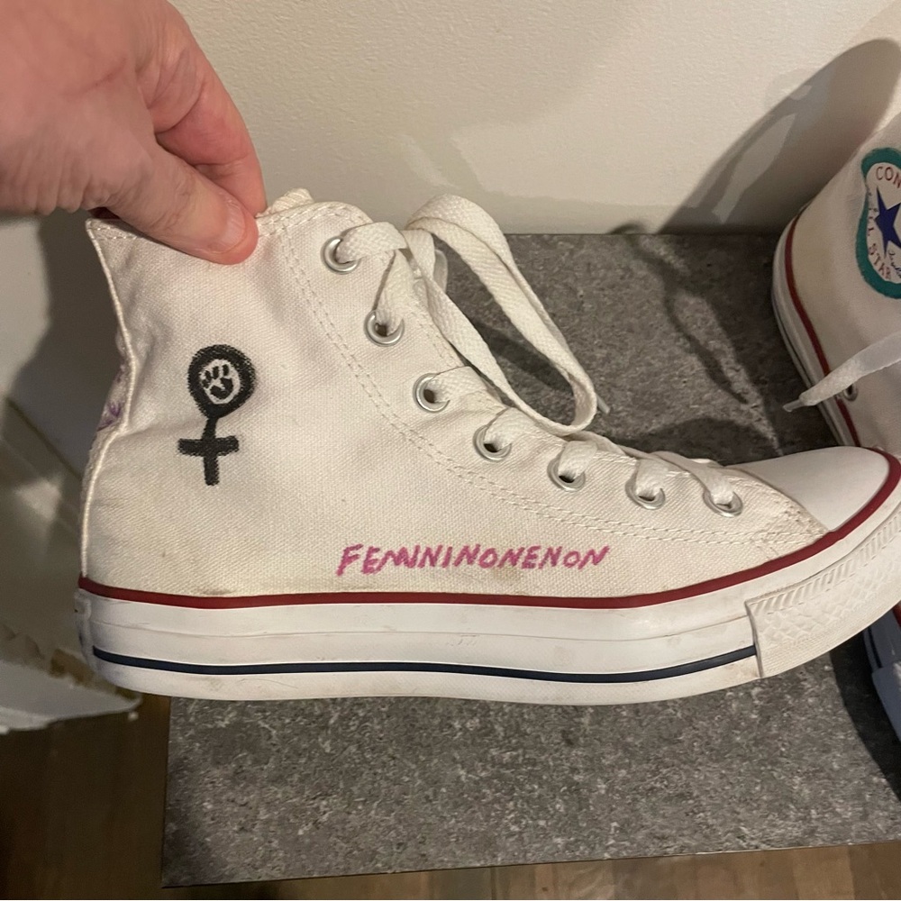 Converse Chuck Taylor White High-Top Sneakers hand painted size 8